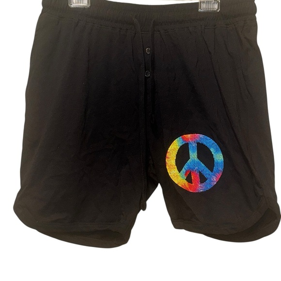 Bioworld Black Athletic Shorts with Colorful Peace Sign - Picture 9 of 9